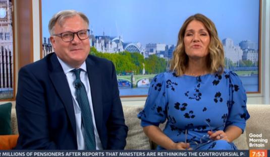 Anne Robinson and a male host on Good Morning Britain.