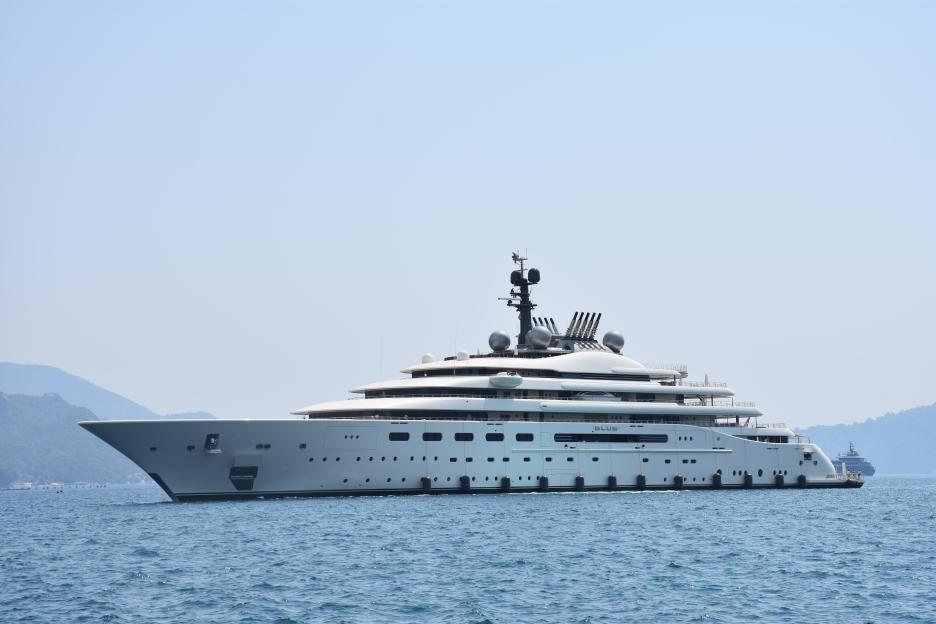 Sheikh Mansour Bin Zayed Al-Nahyan's yacht, "Blue," at sea.