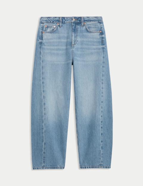 Light wash balloon jeans.