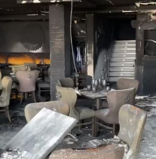 Fire damage inside a restaurant.