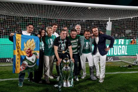 Mandatory Credit: Photo by Valter Gouveia/NurPhoto/Shutterstock (15307427cz) Viktor Gyokeres, forward of Sporting CP, celebrates after winning the Liga Portugal Betclic match between Sporting CP and Vitoria SC at Estadio Jose de Alvalade in Lisbon, Portugal, on May 17, 2025. Sporting CP v Vitoria Guimaraes - Liga Portugal Betclic 2024/2025, Lisbon - 18 May 2025