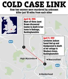 Map showing the locations of two murders in Buckinghamshire, 18 miles apart.