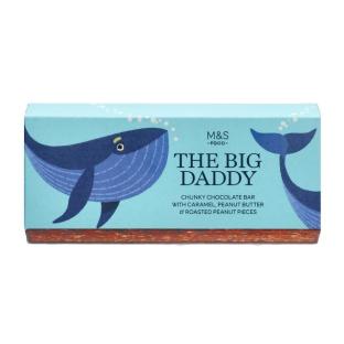 Illustration of M&S The Big Daddy chocolate bar, featuring a whale.
