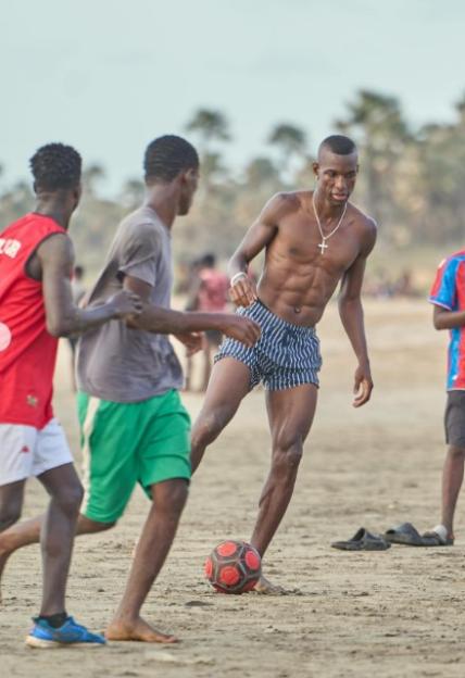 Nicolas Jackson playing beach football.