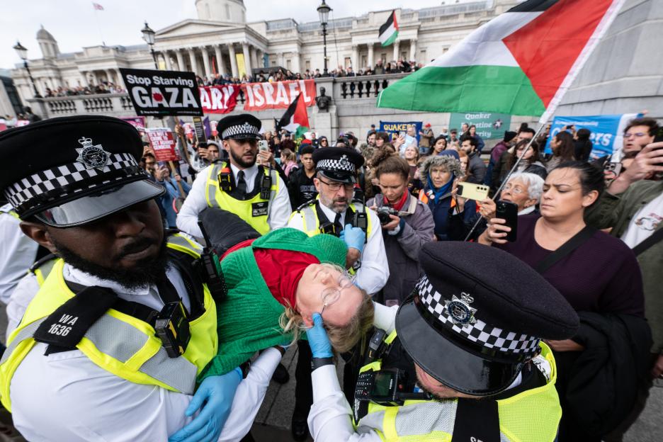 Police arrest an activist for violating a ban on a pro-Palestinian protest.