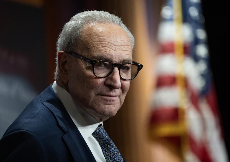 WASHINGTON, DC - SEPTEMBER 30: Senate Minority Leader Chuck Schumer (D-NY) speaks at a press conference with other members of Senate Democratic leadership following two failed votes to fund the government, in Washington, DC on September 30, 2025. (Photo by Nathan Posner/Anadolu via Getty Images)