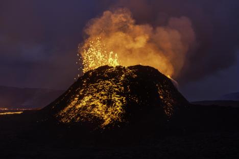 Lava erupting from the SundhnÃºkur volcano in Iceland.