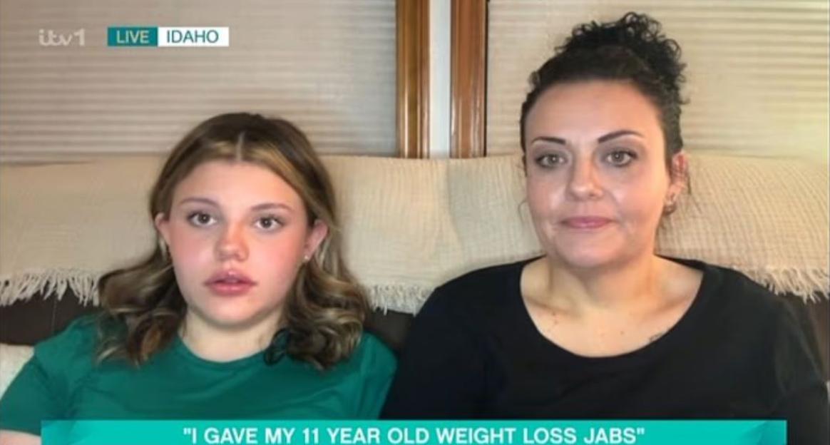 A woman and girl sitting together, discussing weight loss injections given to the girl.