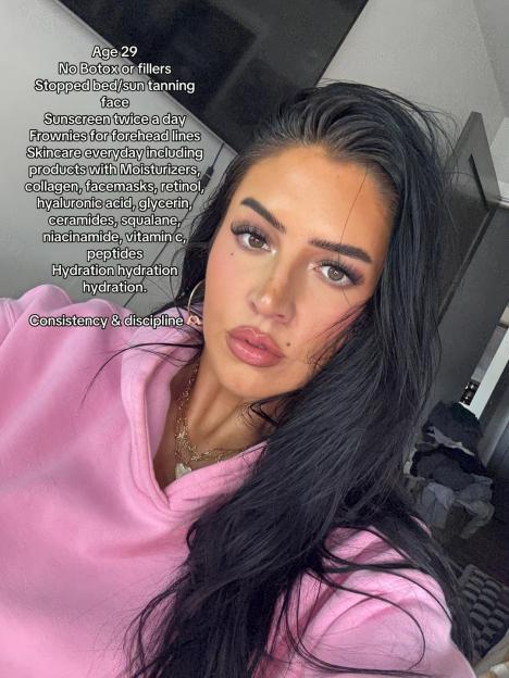 Woman at age 29, detailing her skincare routine and its effects.