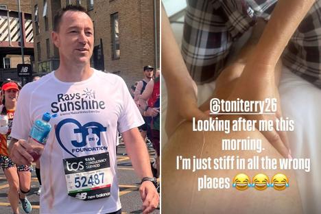 ‘Stiff in all the wrong places’ – John Terry shares intimate snap of wife taking care of him after London Marathon pain