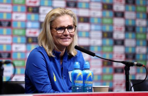 Sarina Wiegman, England's manager, at a press conference.