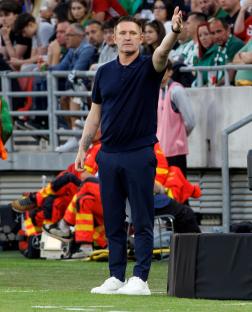 Robbie Keane, head coach of Ferencvarosi TC, at a soccer match.
