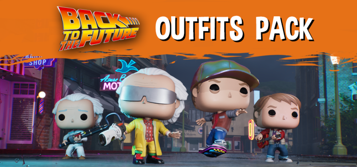 Illustration of Back to the Future outfits pack featuring Funko Pop figures.