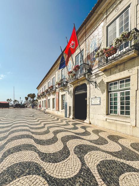 City street in Cascais historic center, Lisbon, Portugal.