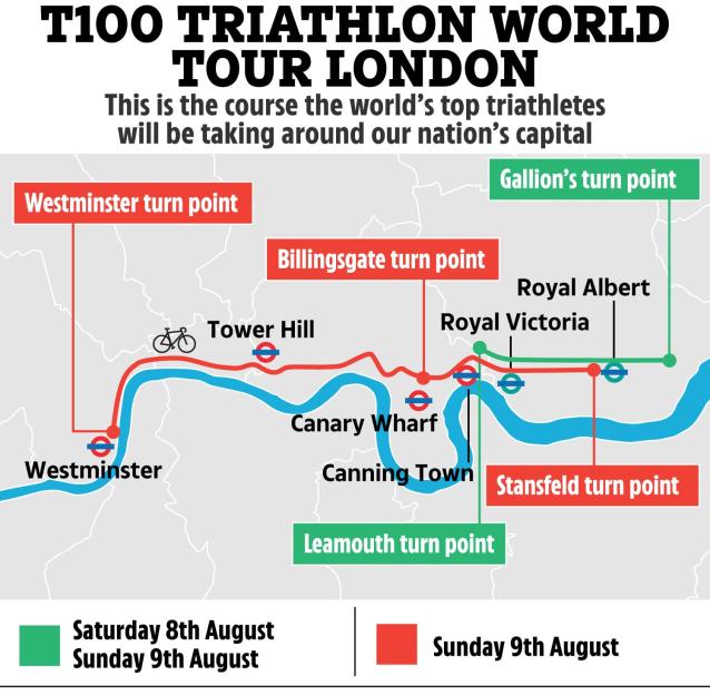 Map of the London Triathlon course.