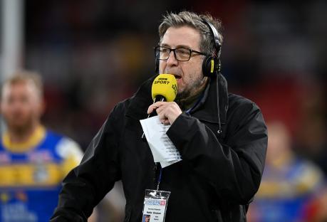 BBC radio presenter Mark Chapman at a rugby match.