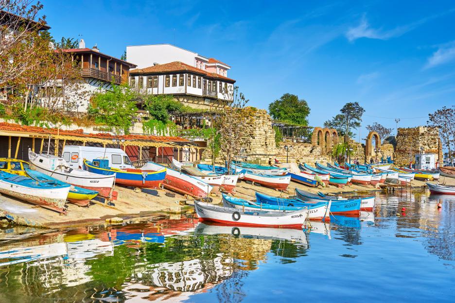 Fishing boats moored in Nessebar, Bulgaria.