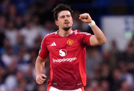 Harry Maguire of Manchester United celebrating a goal.