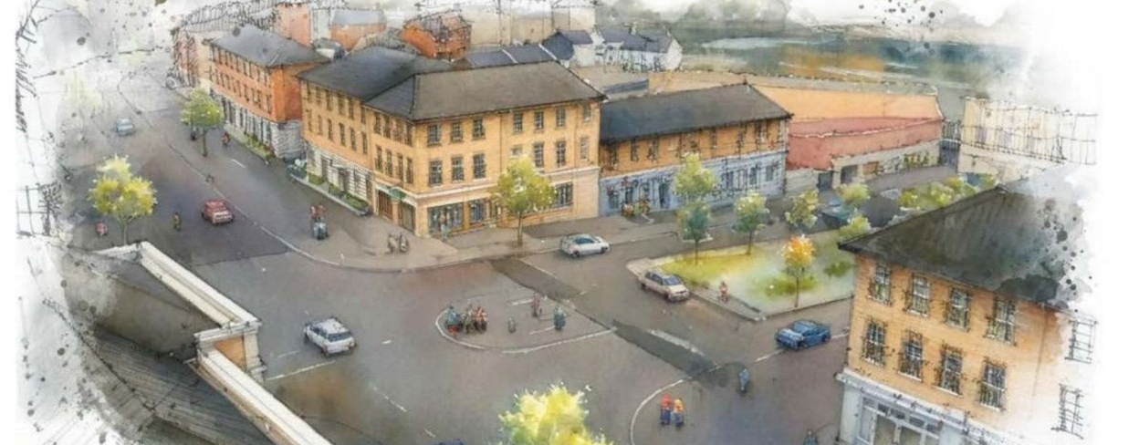 Illustration of Sherford's planned town square, nursery, and retail spaces.
