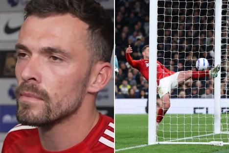 Nottingham Forest star, 29, close to VOMITING in live TV interview after downing six pickle juices against Tottenham