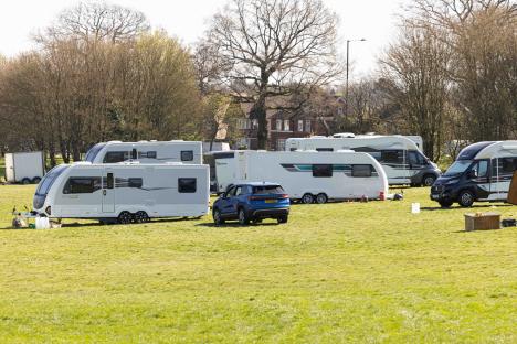 Caravans parked in a park.