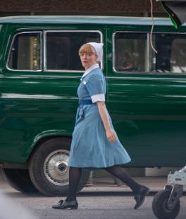 Helen George on the set of Call the Midwife.