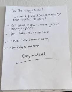Handwritten marriage advice from a 40-year married couple.