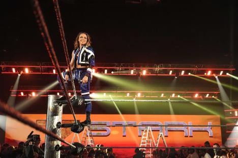 Zoey Stark on wrestling turnbuckle.