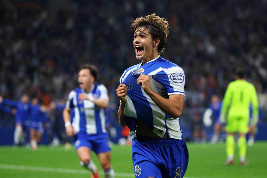 Rodrigo Mora of Porto celebrates a goal.