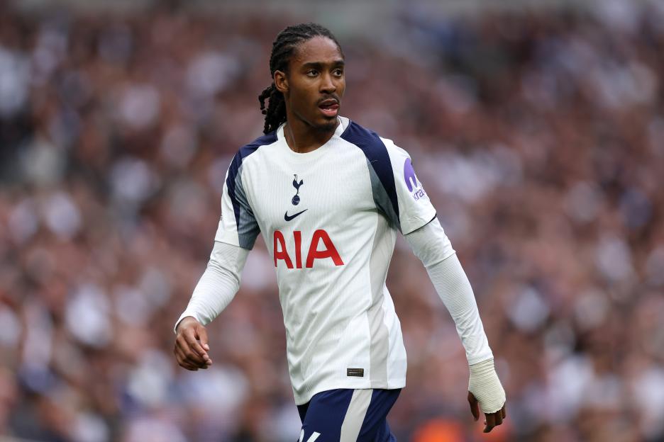 Djed Spence of Tottenham Hotspur in a Premier League match.