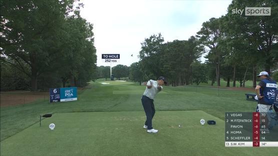 Si Woo Kim hitting a hole-in-one at the USPGA Championship.