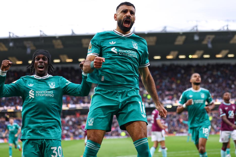 Mohamed Salah of Liverpool celebrates scoring a goal.
