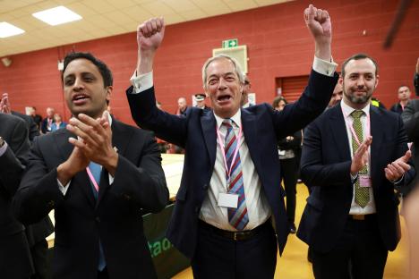Nigel Farage celebrating a by-election win.