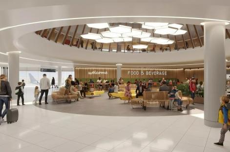 Illustration of Manchester Airport Terminal 3's redesigned food and beverage area.