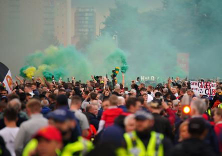 Protestors at a Manchester United match.