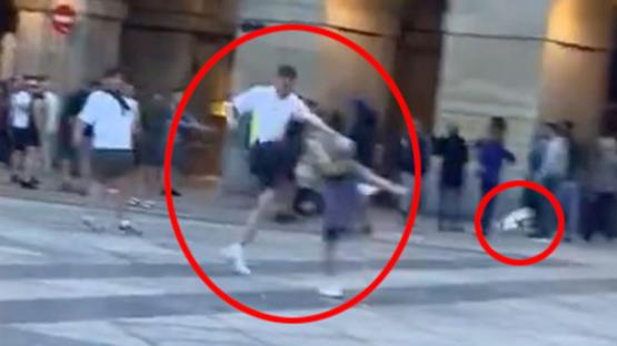Man Utd and Tottenham fans blast football at each other as tempers flare ahead of Europa League final