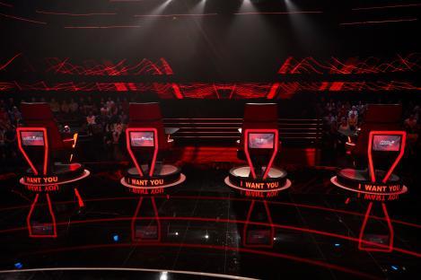 Judges' chairs on the set of The Voice Kids UK.