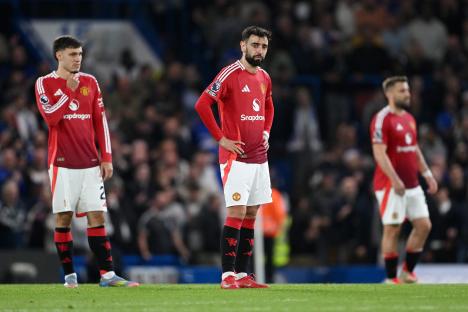 Bruno Fernandes of Manchester United looking dejected on the field.