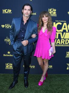 Tom Ellis and Meaghan Oppenheimer at the HCA TV Awards.