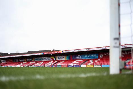 ACCRINGTON, ENGLAND - FEBRUARY 18: A general internal view of Wham Stadium, home stadium of Accrington Stanley during the Sky Bet League One between Cambridge United and Cheltenham Town at Wham Stadium on February 18, 2023 in Accrington, United Kingdom. (Photo by Robbie Jay Barratt - AMA/Getty Images)