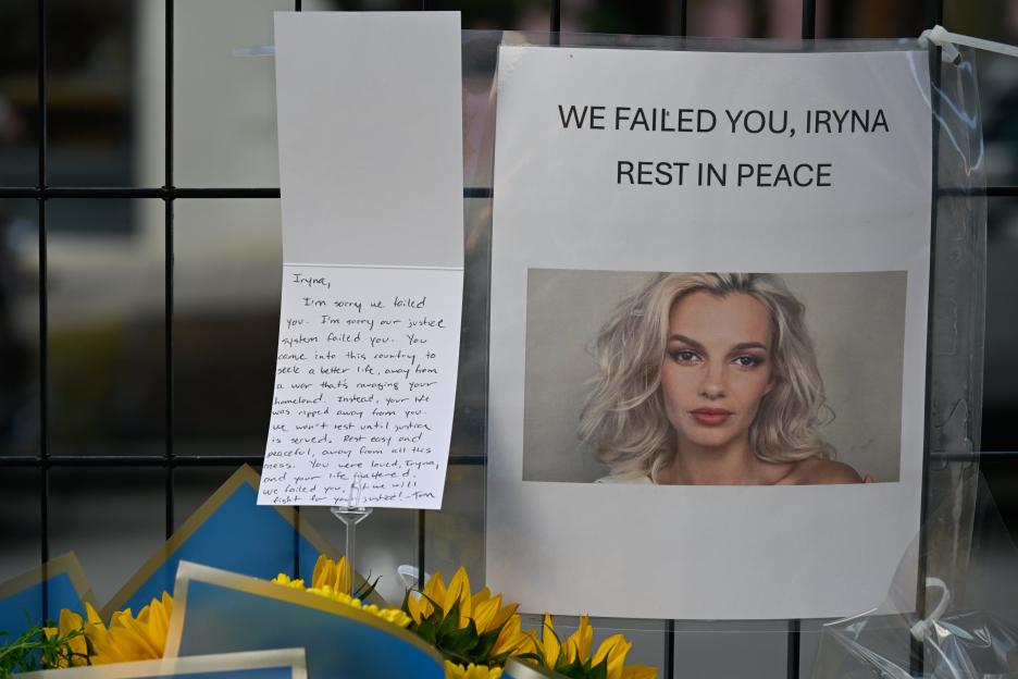 Memorial for Iryna Zarutska with flowers and messages.