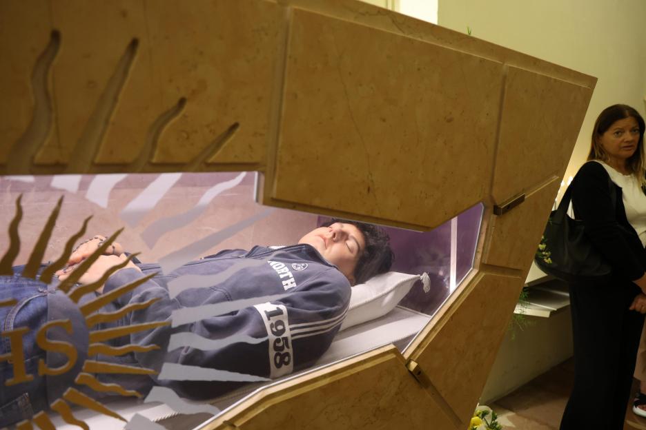 Carlo Acutis lying in state before his canonization.