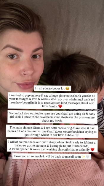 Olivia Bowen Instagram post: a woman and baby recovering after a traumatic birth.