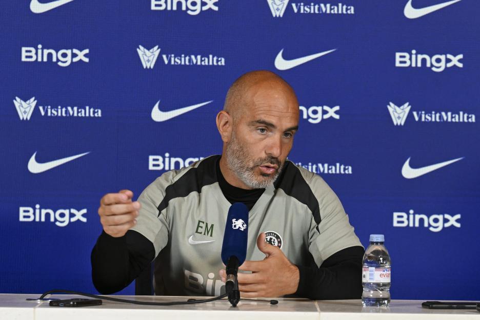 Enzo Maresca, Chelsea head coach, at a press conference.