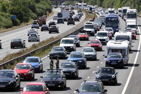 Heavy traffic jam on the M5 motorway.