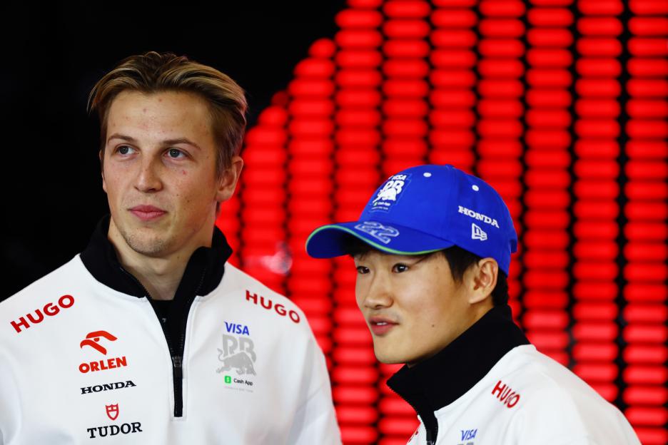 Liam Lawson and Yuki Tsunoda at the F1 Grand Prix of Qatar drivers' parade.