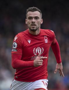 Harry Toffolo of Nottingham Forest in action during a Premier League match.