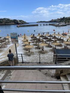 Hail covers a beach in Porto Cristo, Majorca.