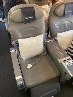 Norse airplane seat with pillow.