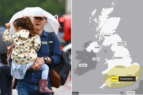 UK weather: Thunderstorms, ‘frequent lightning & intense rain’ to hit TODAY as Met Office issues yellow warning